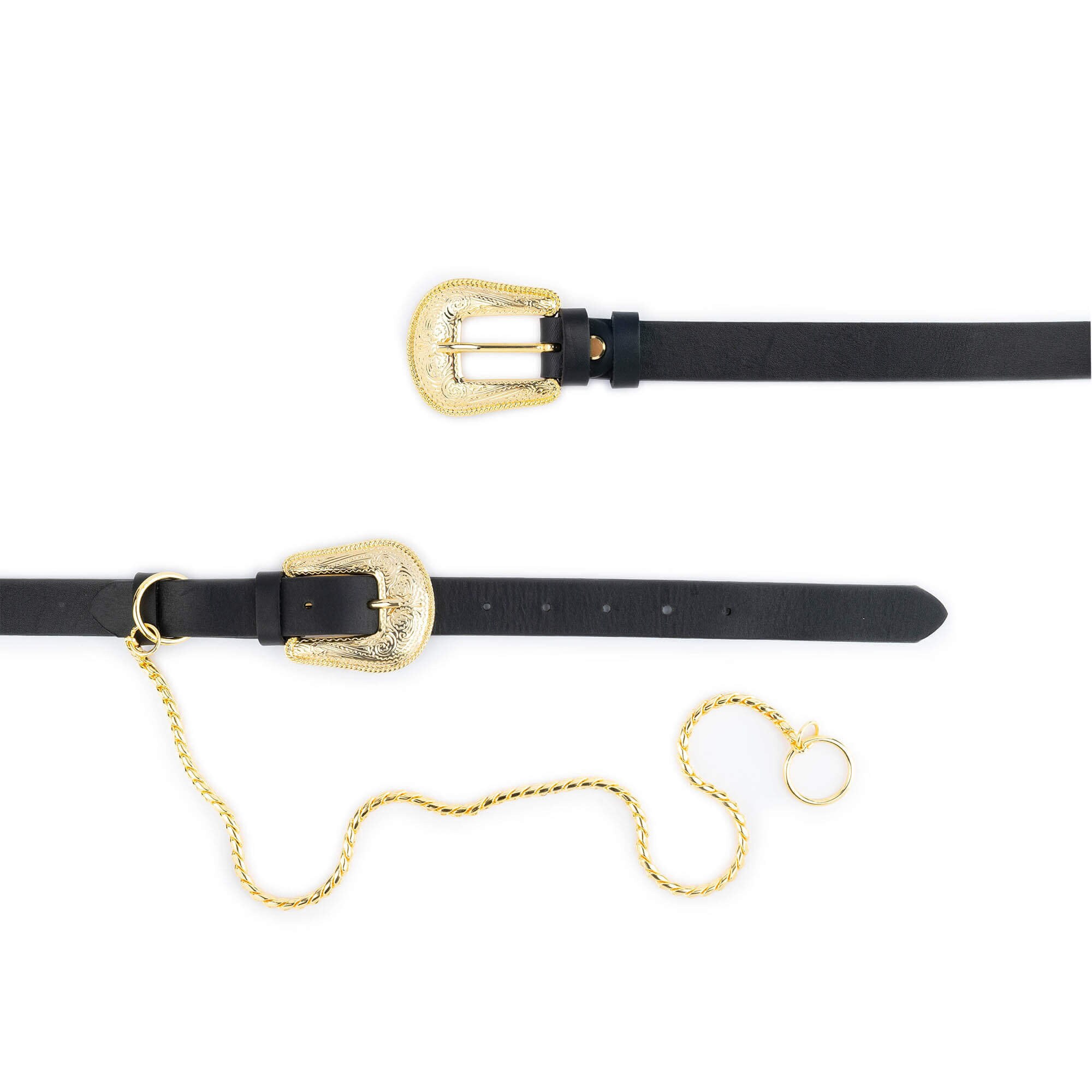 Womens Western Double Buckle Belt With Gold Chain Genuine  display picture 3
