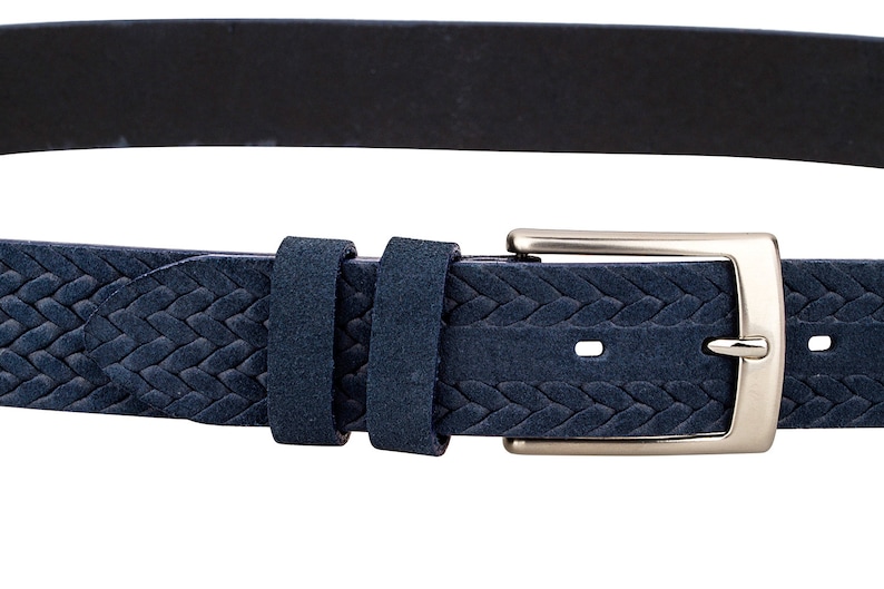 Blue Suede Leather Belt Men's Belts Navy Braided Woven Top | Etsy