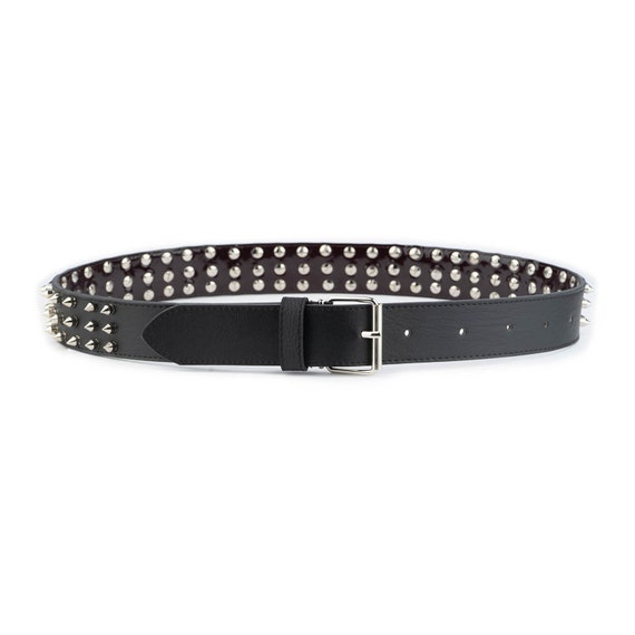 Emo Belt Spiked 3 Row Black Wide Vegan Leather Mens Thick