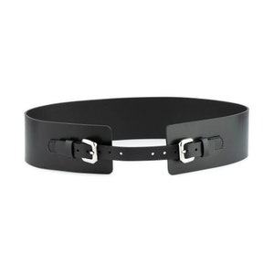 Cinturón corsé de cuero para mujer, cinturón negro para vestido con hebillas dobles plateadas, cinturón grueso de 65 Mm