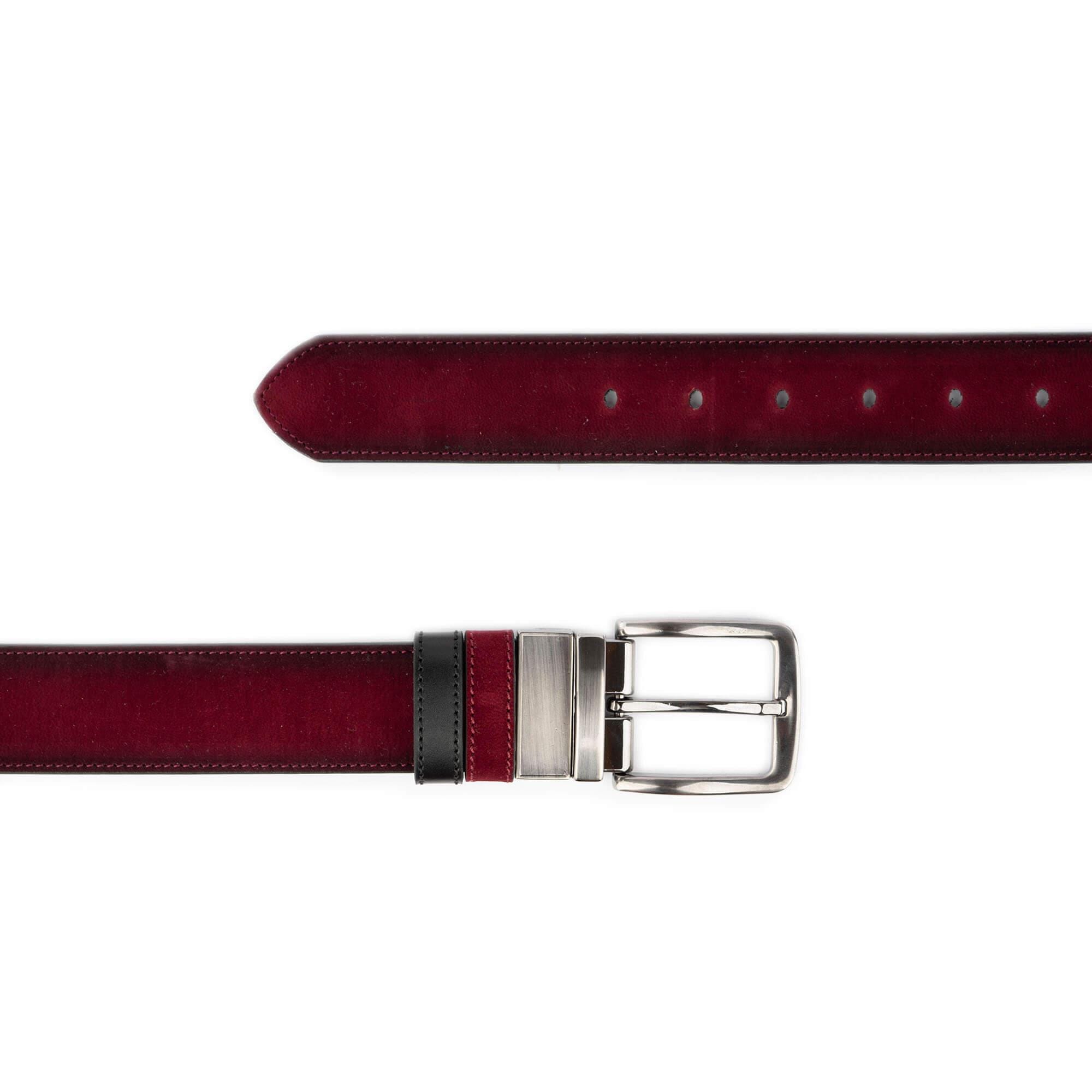 Burgundy Suede Reversible Belt Vegan Leather Mens Belt for 