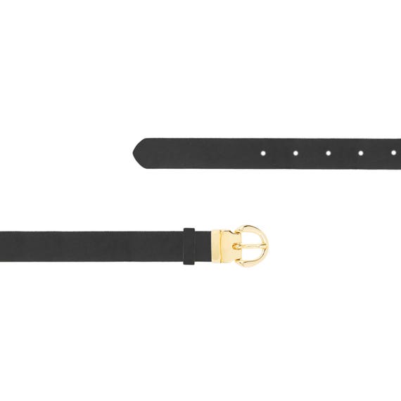 Womens Black Belt Gold Buckle Oiled Leather Ladies Real Leather Thin Dress  Belt 2.0 Cm - Etsy
