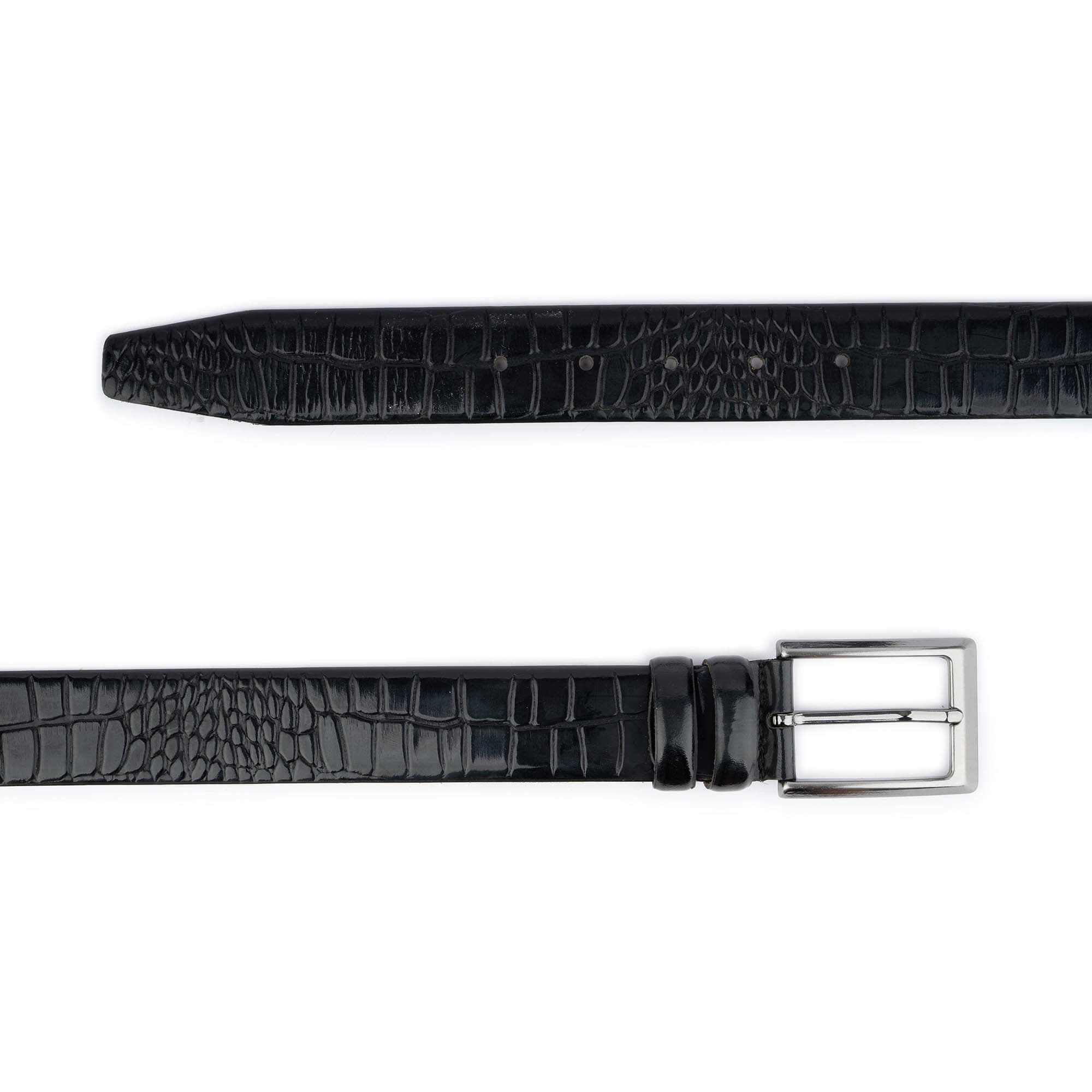 Black Embossed Croc Calf Belt 3.5 Cm Dress Genuine Leather  display picture 2
