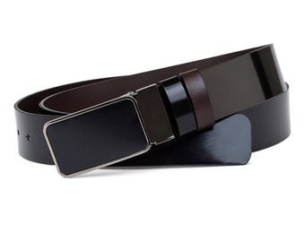 Black patent leather belt Mens belts Reversible belt Black matte buckle Italian leather