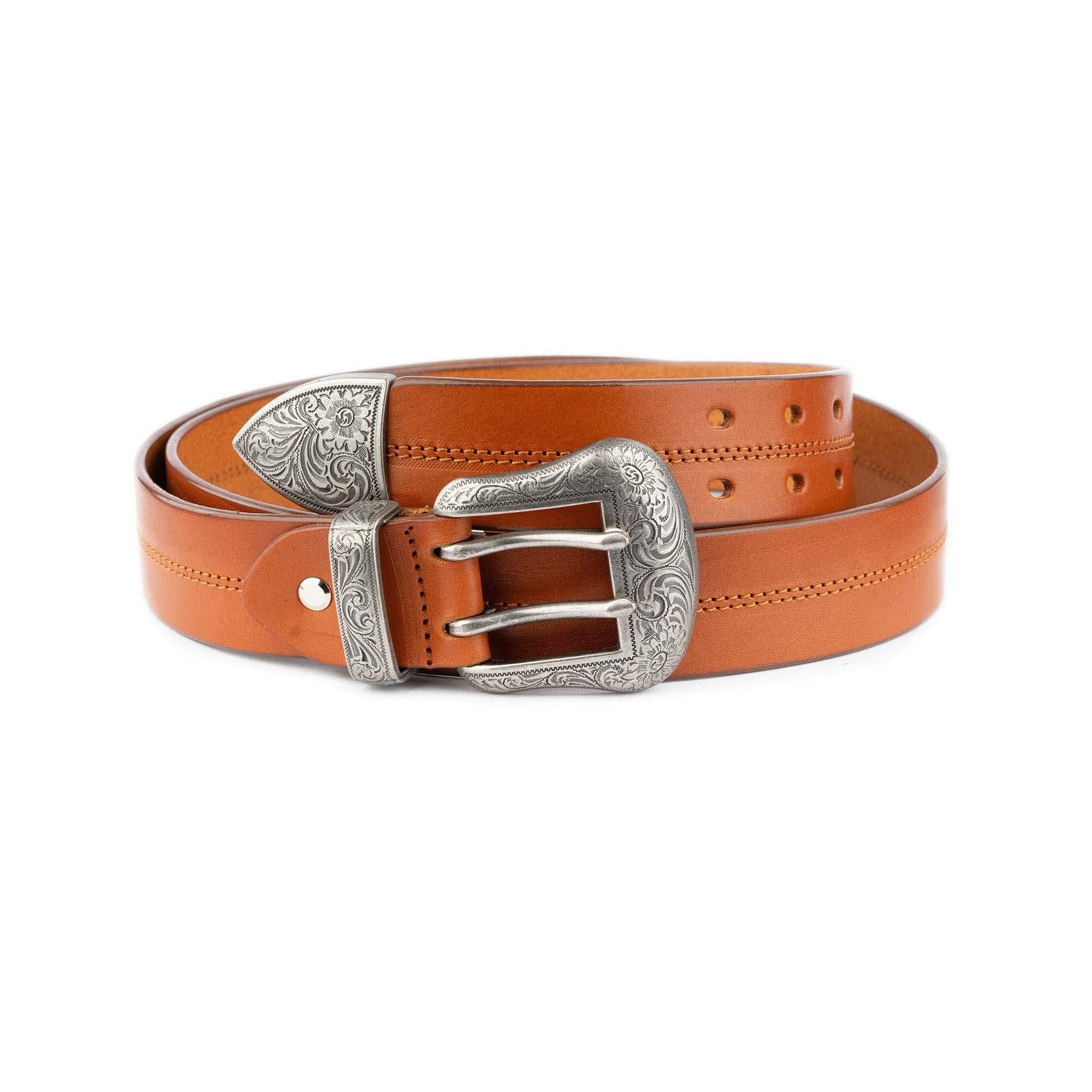 Faux PU Leather Western Belt with Double Prong Metal Buckle 71ZvAVcVRNL._AC_UY1000_.jpg main image 2