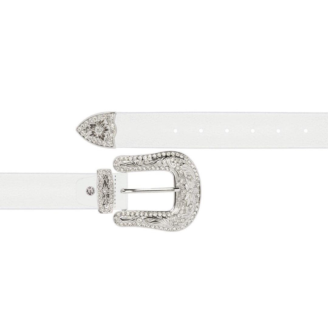 Gold Embellished White Leather Belt by Abbé Creation main image 1