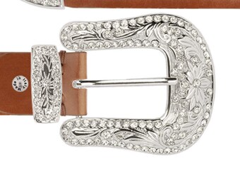 Ceinture en cuir marron pour femme avec boucle western