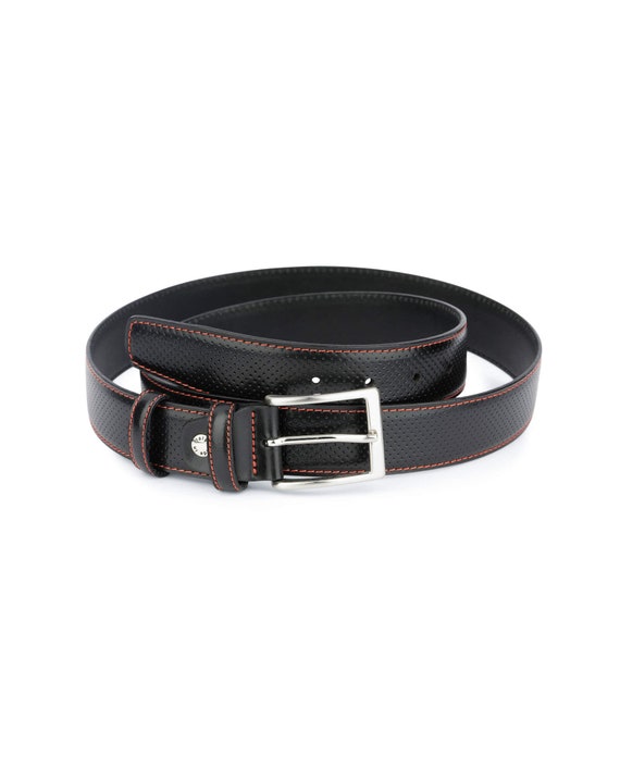 Black Mens Golf Belt Leather Golf Belt Black Golf Belt Perforated