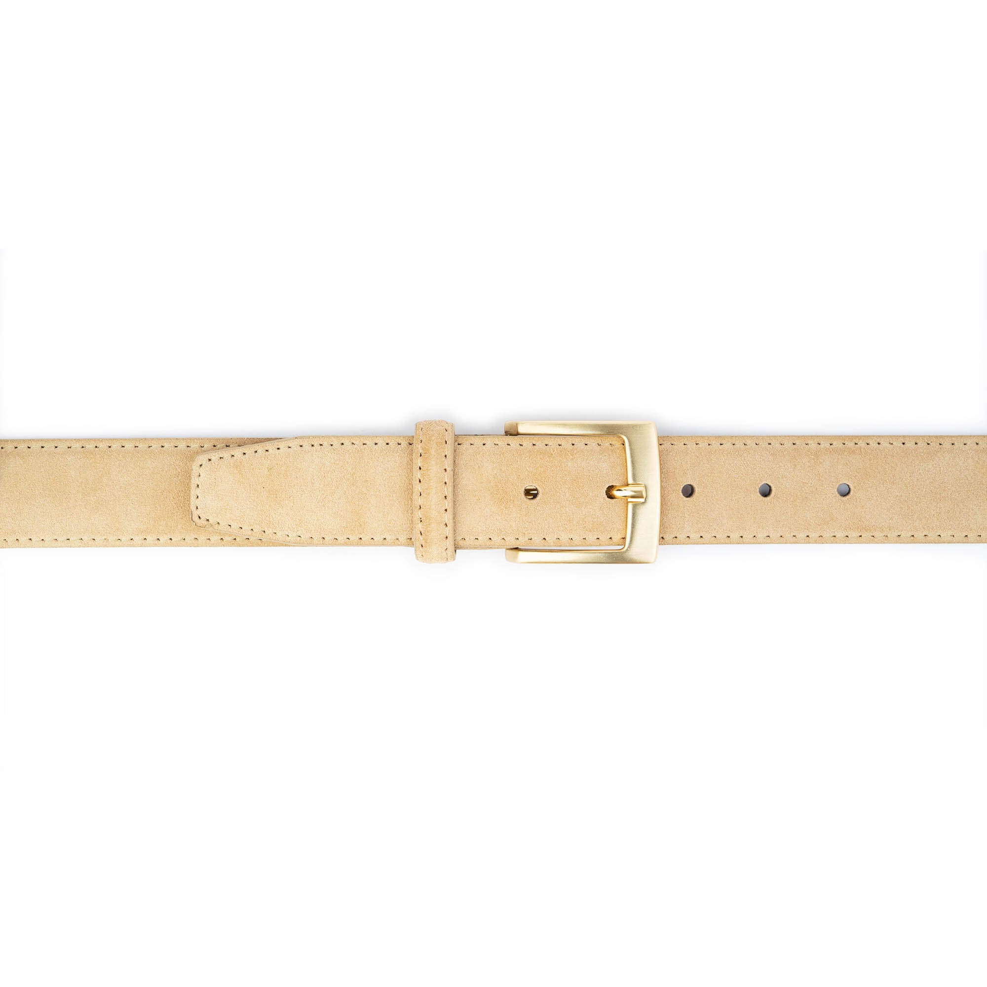 Interlocking-G Suede Belt 
Tan Suede Belt with Gold Buckle Nubuck Suede Belt with Italian Horn Tipset - w.kleinberg main image 2