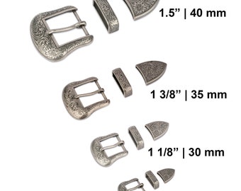 Mens Western Belt Buckle - Womens Belt Buckle Western - 3 Piece Buckle Sets - Cowboy Belt Buckle - Cowgirl Belts Buckle - Vintage Silver