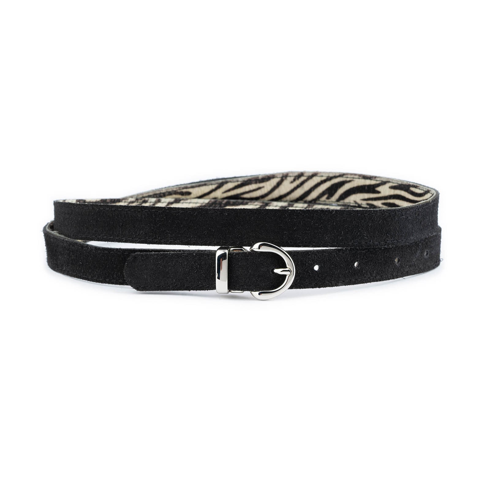 Stylish Womens Belt Black Suede Leather Silver Buckle 2.0 Cm 