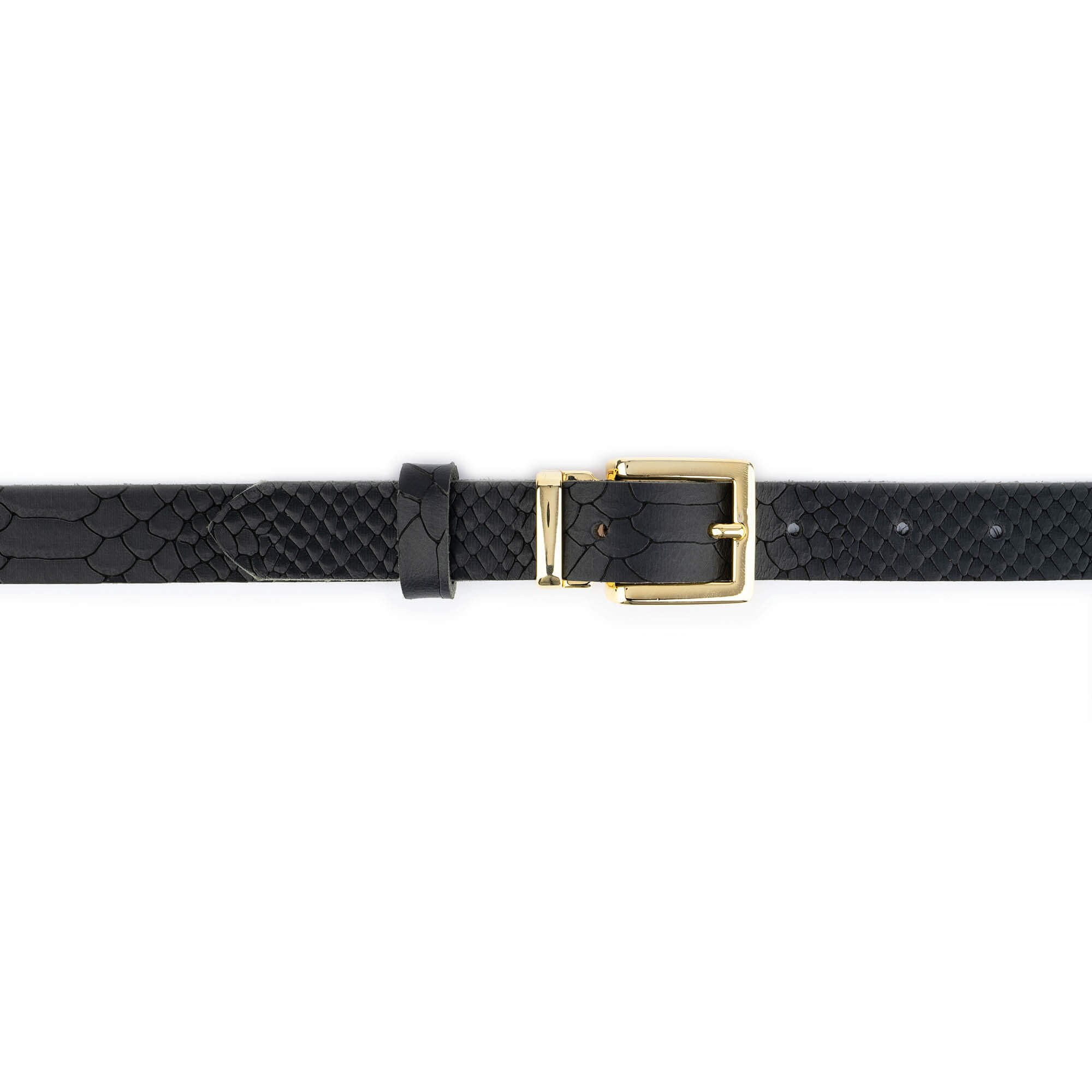 Black Snakeskin Embossed Belt With Gold Buckle 2.5 Cm Women  display picture 1