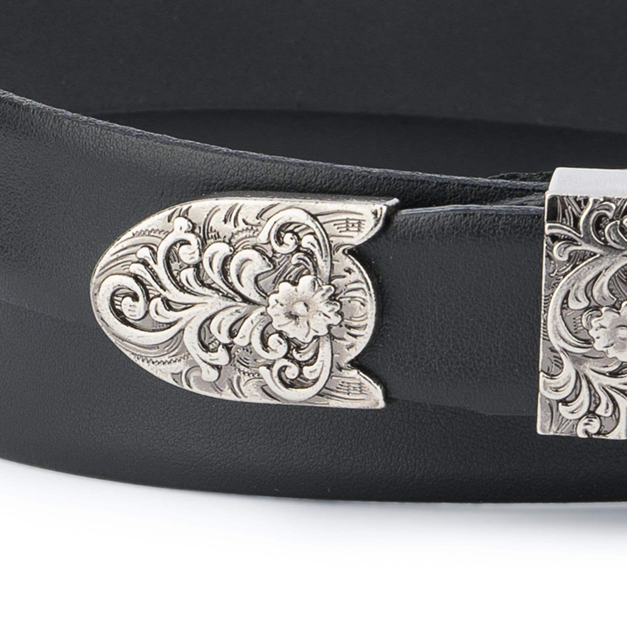 Western Belt Silver Buckle 1 Inch Black Leather Belt Womens -  Israel