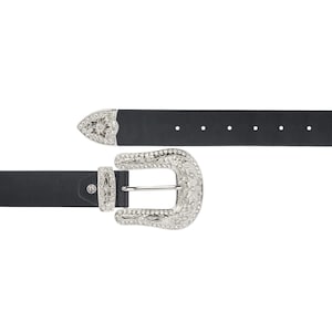 Cinturón occidental negro para mujer con hebilla de diamantes de imitación Cinturones de cuero real de vaquera