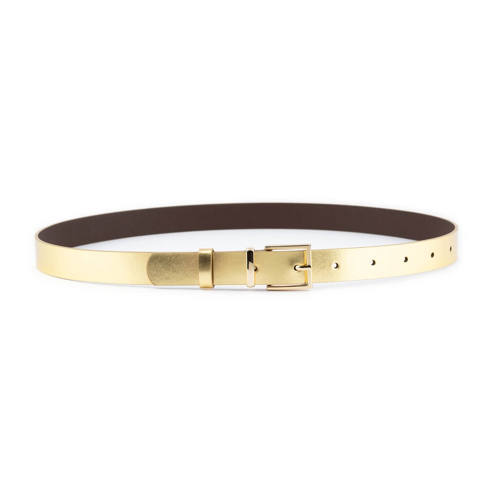 Cintura In Pelle Metallica BELTINGER - Larga 3 Cm - Colore Oro - Con Fibbia A Vite - Made In Italy - Donna