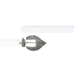 Womens White Belt With Silver Feather Buckle Western Genuine Leather Ladies Belt For Jeans 30 Mm