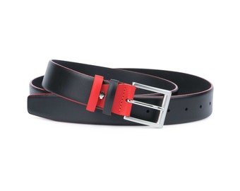 Black leather belt Mens belts Casual belts for mens Red feather edge belt Leather belt for men Leather belt black Handmade