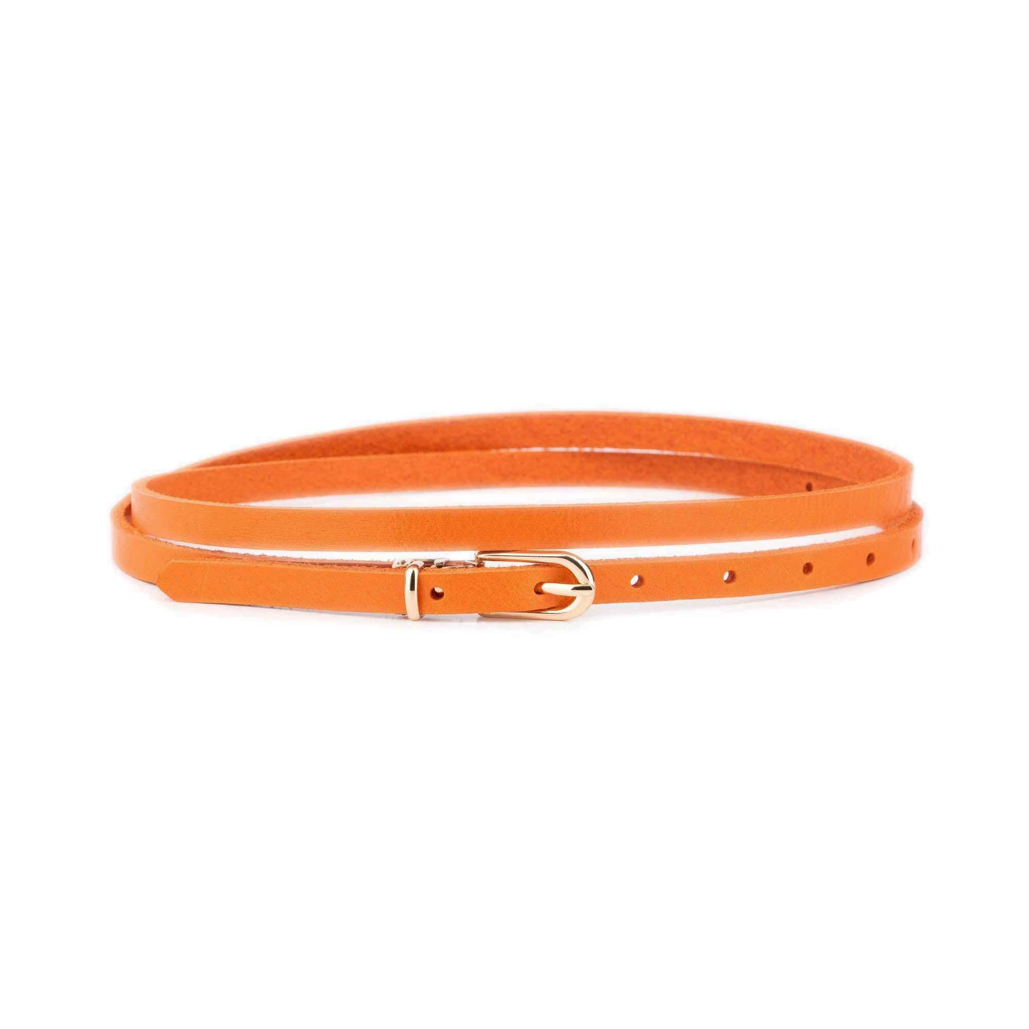 Orange Skinny Belt Gold Buckle Calf Leather 1.0 Cm Genuine  display picture 1