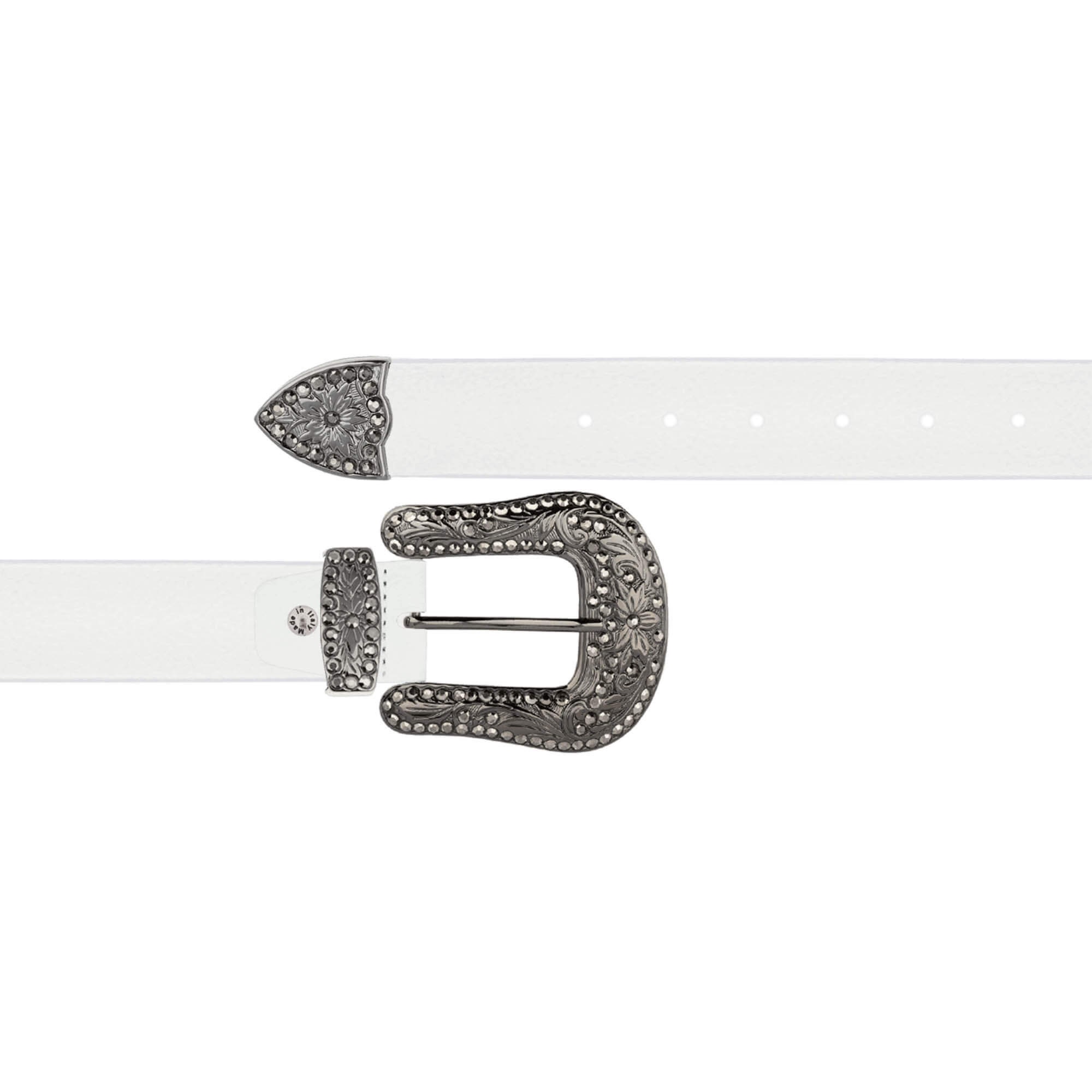 Womens White Ladies Rhinestone Western Belt With Black  display picture 3