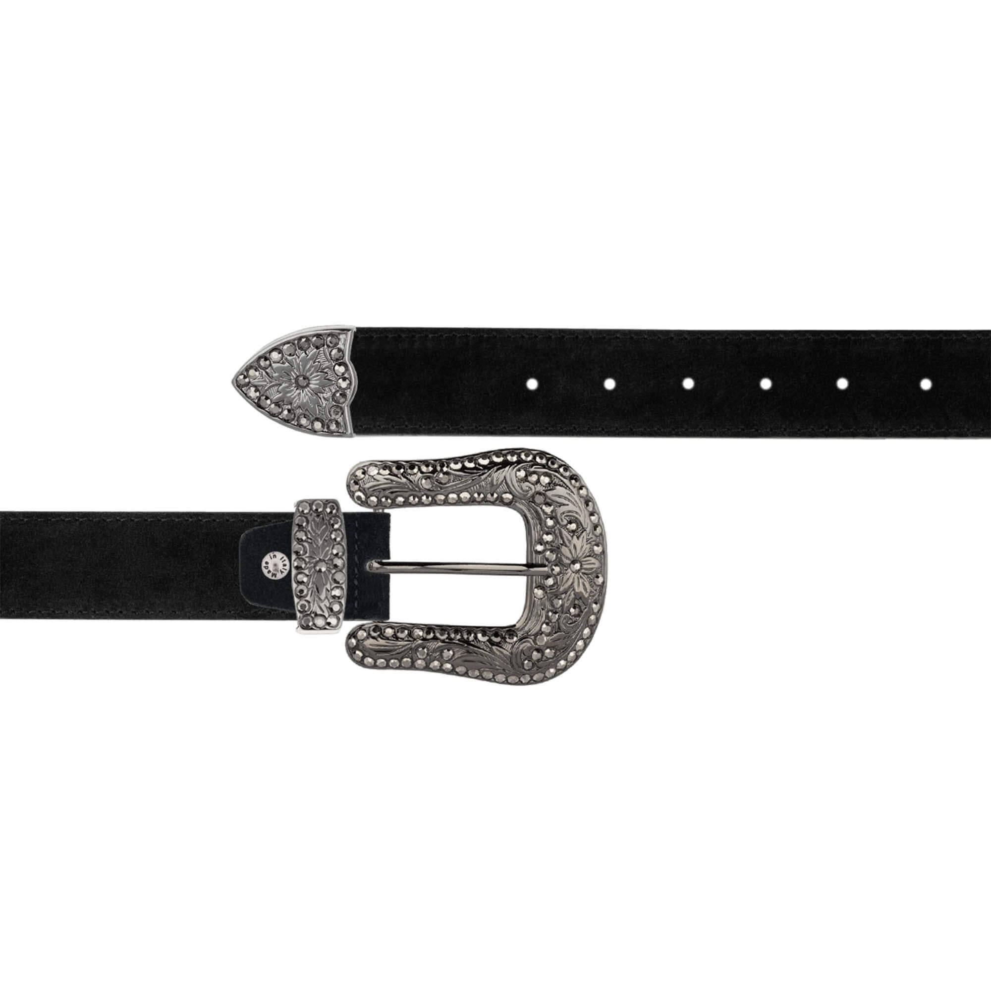 Women Cowgirl Black Rhinestone Buckle Western Belts With 
