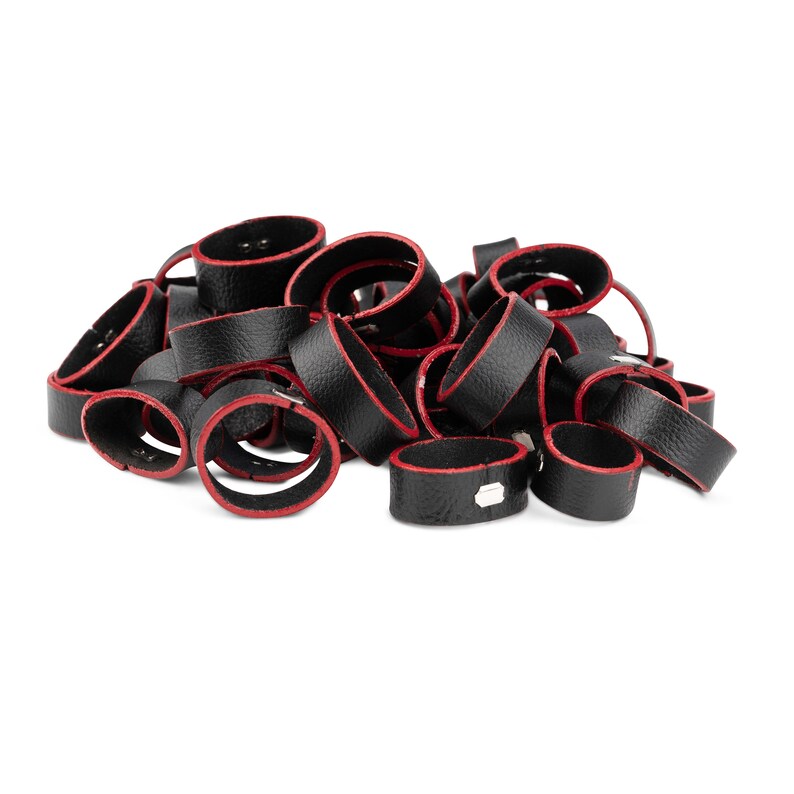 Leather Belt Keepers Handmade Loops Spare Black With Red Edges Etsy