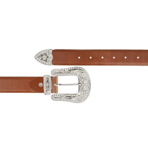Cinturón occidental marrón para mujer con hebilla de diamantes de imitación, cinturones de cuero auténtico de vaquera