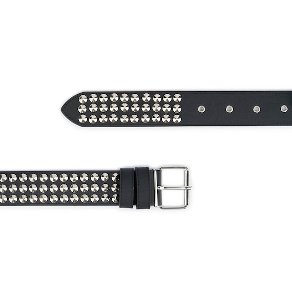 Spiked Belt 3 Row Studs Quality Vegan Leather Mens Studded Belt