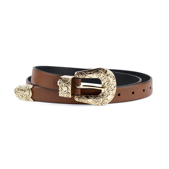 brown gold buckle belt