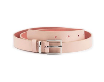 Women's Pink Belt For Dress Genuine Leather 2.5 Cm Ladies Belt With Silver Buckle Real Leather Belt