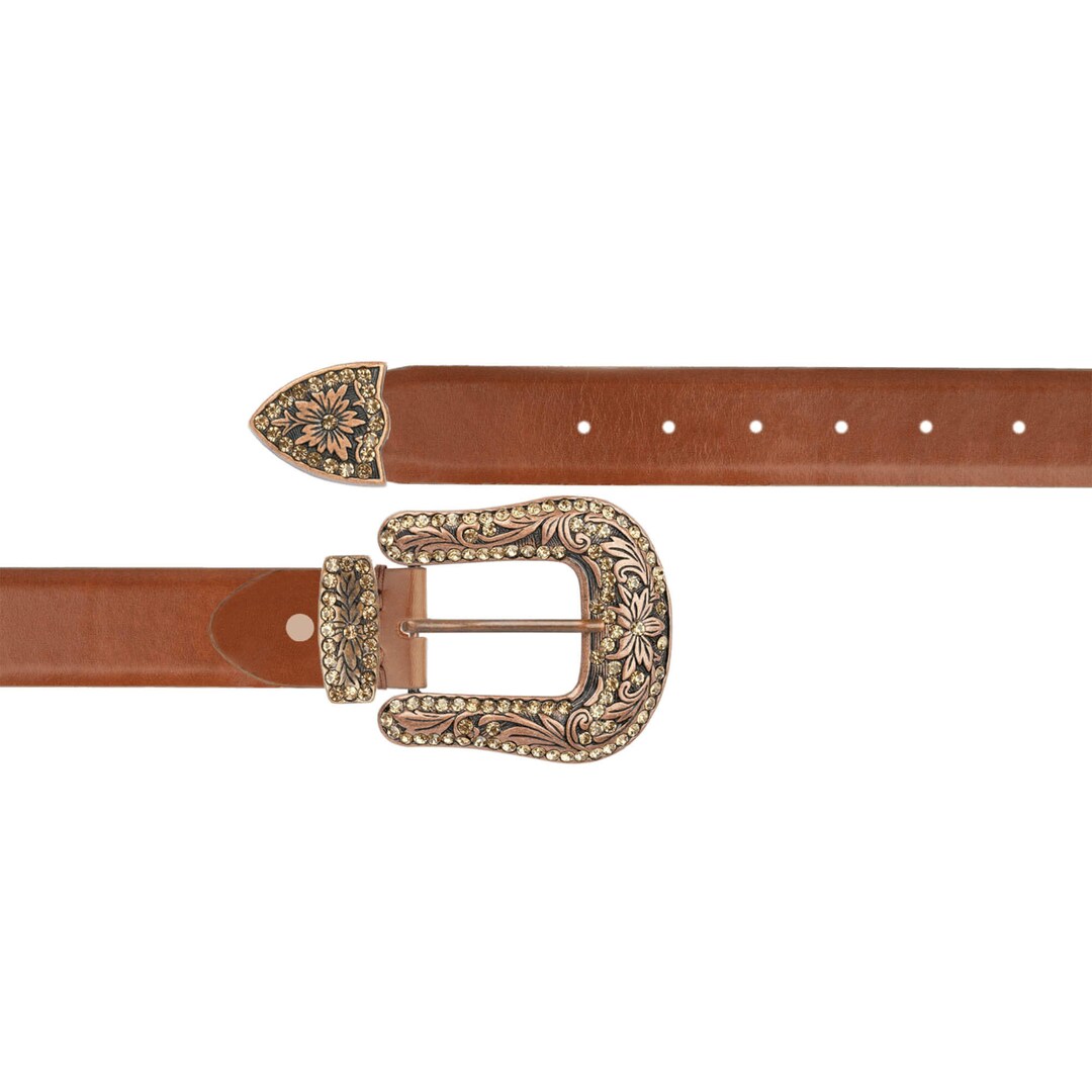 Ceinture femme marron camel boucle strass - Accessoires & Bagagerie