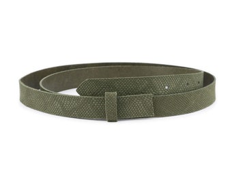 Olive Green Suede Snake Print Belt Strap Without Buckle Replacement Real Leather Women Belt Strap For Dresses Thin 25 Mm