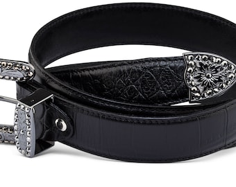 Vegan Black Crocodile Embossed Rhinestone Belt By Design | Accessories | Black Vegan Crocodile Embossed  main image 4