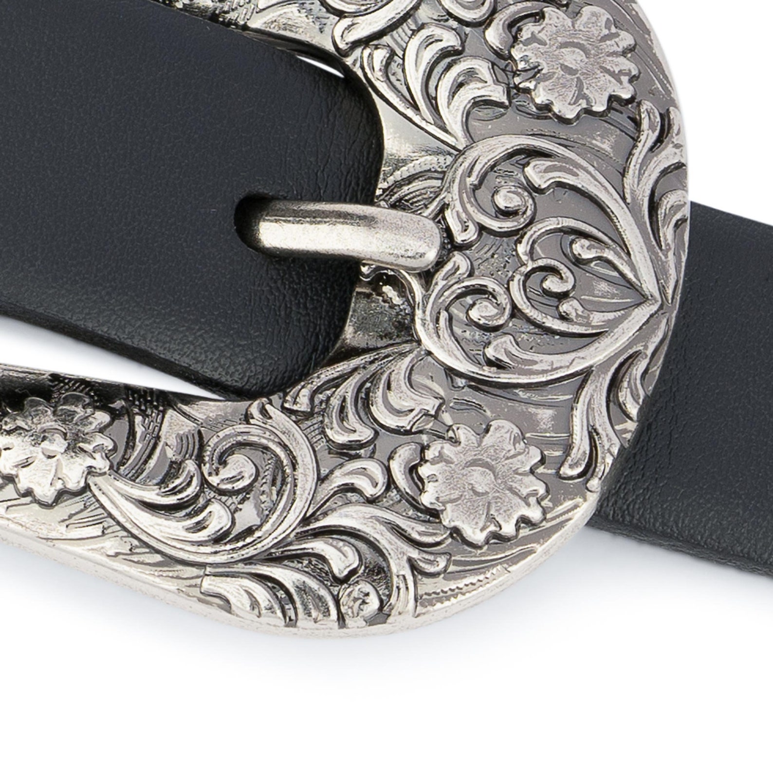 Western Belt Silver Buckle 1 Inch Black Leather Belt Womens Western