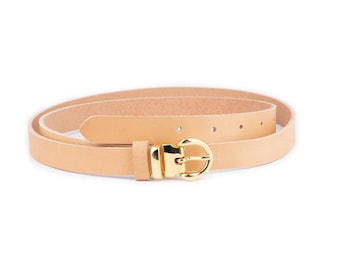 Ladies Natural Blank Leather Belt With Gold Buckle Thin 2.0 Cm Women Buckle Belt Real Leather Belt