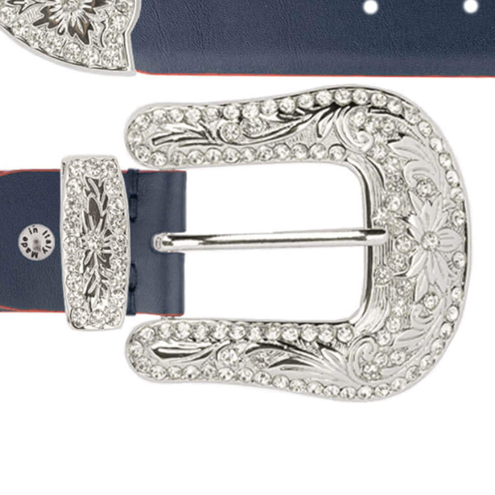 Cowgirl Rhinestone Buckle Western Blue Belt for Women Real  display picture 2