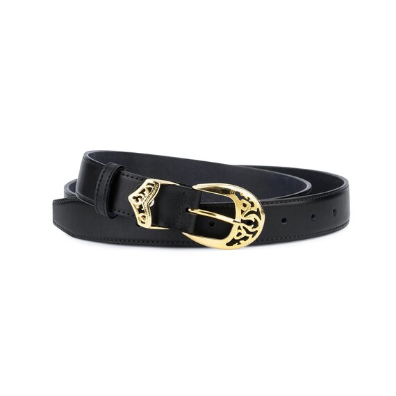 Womens Belt Full Grain Leather Belt With Gold Buckle Black  display picture 3