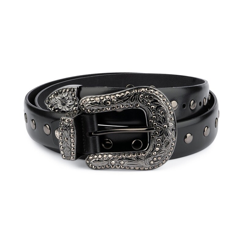 Western Rhinestone Mens Belt Black Studded Western Belt Etsy UK