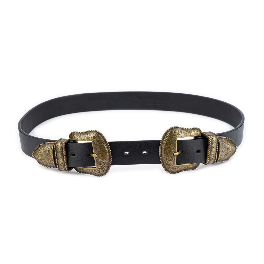 ◆LCDC◆ DOUBLE BUCKLE CORSET LEATHER BELT BLACK LCESAABT200 Western Belt Double Buckle - Women's Belts - Double Buckle