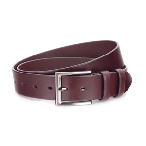 Brown Burgundy Mens Belt For Jeans Thick Wide Leather Silver Buckle Genuine Leather Belt 40 Mm