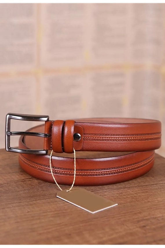 Light Brown Gents Leather Belt for Pants Genuine Leather Mens Dress Belt  for Jeans With Silver Buckle 3.5 Cm - Etsy