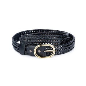 Stretch Belt Womens - Women&#39;s Braided Belt - Stretch Braided Belt - Gold Buckle Black Belt - Womens Woven Belt
