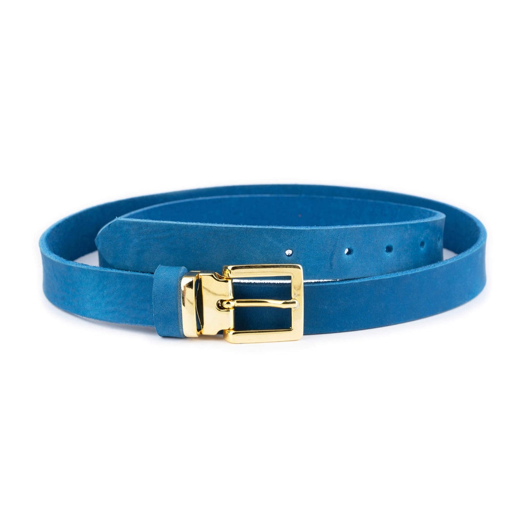 Azure Soft Leather Belt With Gold Square Buckle Women Belt