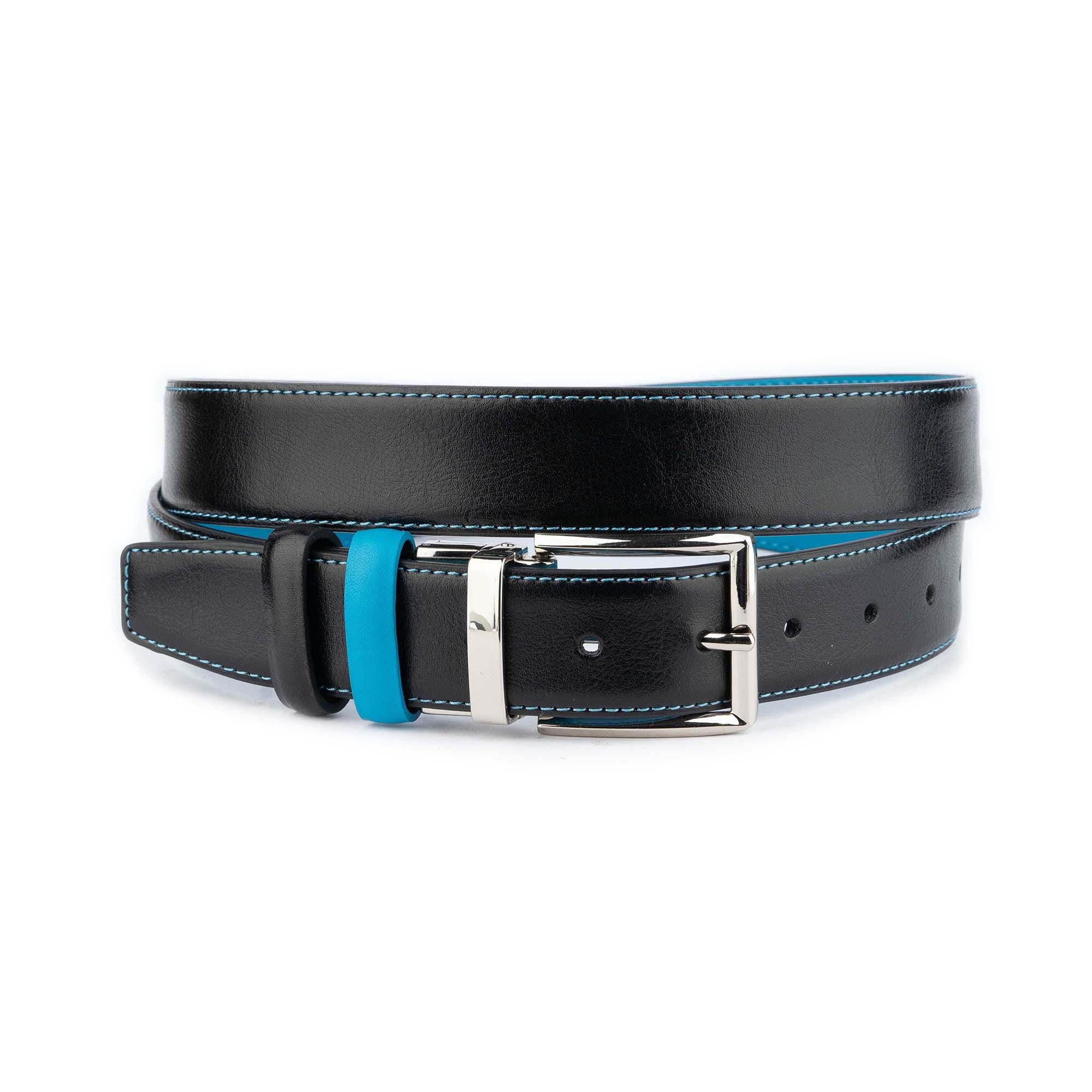Mens Vegan Belt Turquoise Black Reversible Buckle Nickel  display picture 2