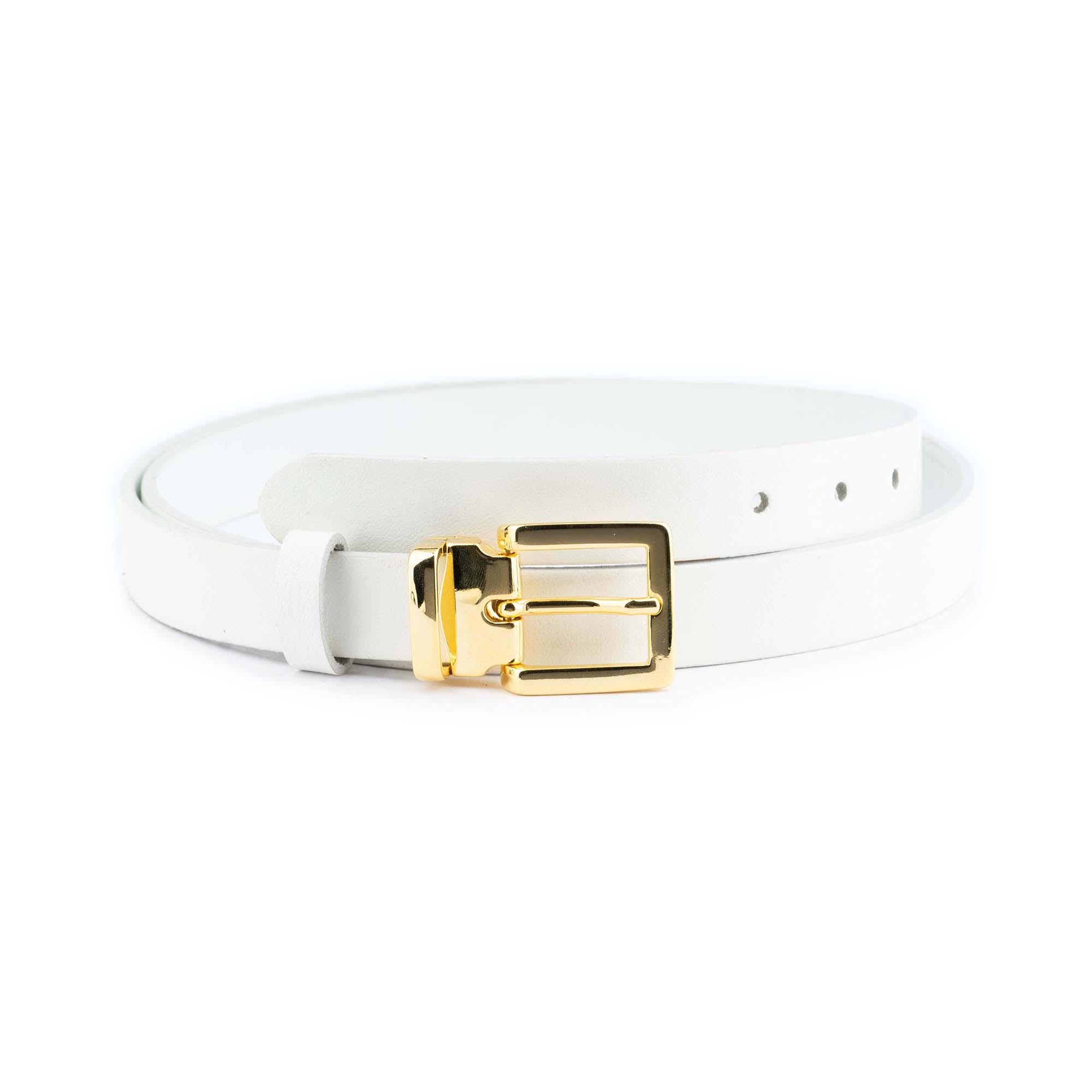 White Belt Gold Buckle Buffalo Leather 1 Inch Wide Women  display picture 1