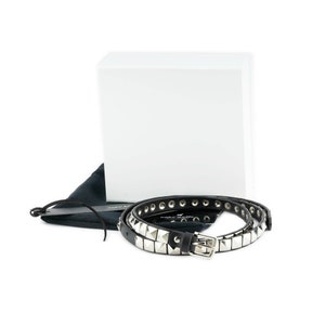 Silver Pyramid Studded Belt With Gift Box Black Leather Women Studded Leather Belt Silver Buckle Studs Belt 15 Mm
