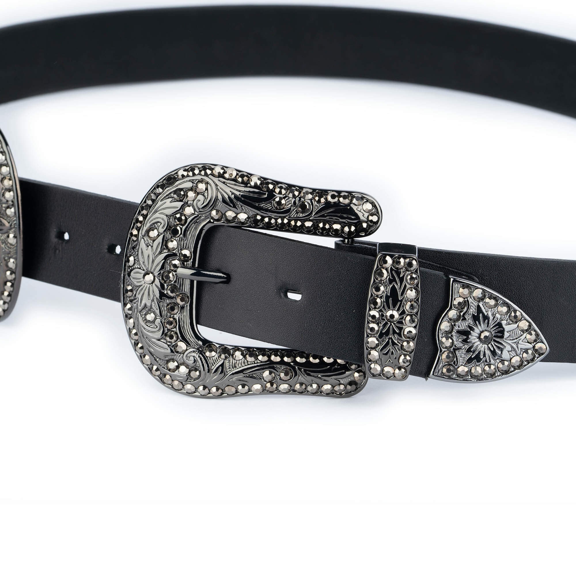 Plus Size Western Rhinestone Double Buckle Leather Statement Belt Plus Size - Studded Rhinestone Western Belt - Torrid main image 2