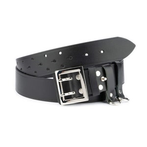 Police Duty Belt Black Genuine Leather Two Hole Belt For Jeans Double Prong Heavy Duty Silver Buckle Wide Belt 45 Mm