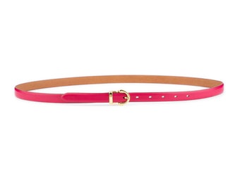 Womens Pink Belt With Gold Buckle Elegant Thin Leather  display picture 1