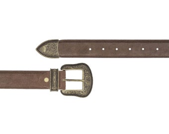 メンズ ウエスタン ブラウン スエードレザー アンティークゴールド