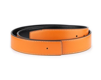 Orange Vegan Leather Belt Strap Reversible 38 Mm With Hole Replacement Leather Belt Strap For Dress